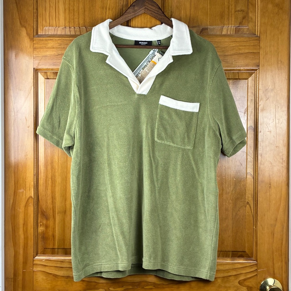 Murano Slim Fit Terry Cloth Polo Shirt Green Crocodile World Bandana XL NWT